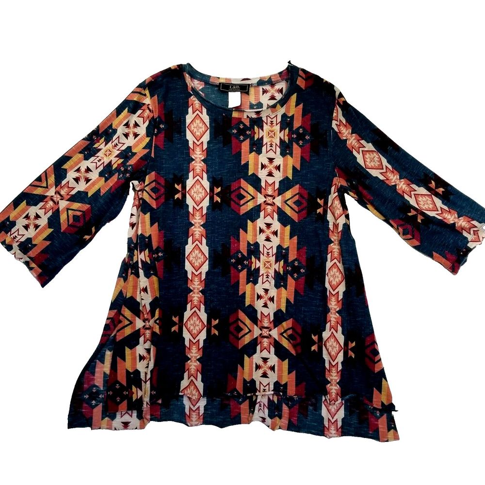 L&B Women's Shirt Top Santa fe style asymmetric size M